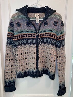 B. Moss Vintage Fair Isle Fisherman Core Knit Full Zip Cardigan Sweater Womens M